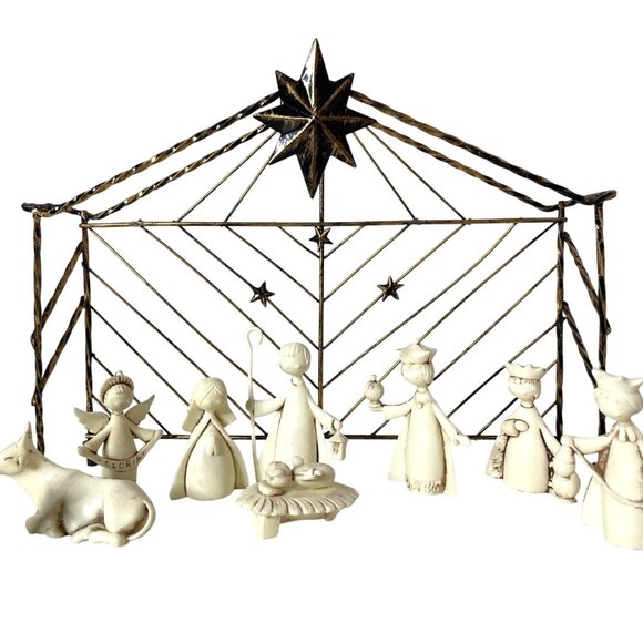 Vintage 60's Sigillo Garanzia Italian Nativity Set 10 Pc Ivory White Plastic MCM - Picture 2 of 7